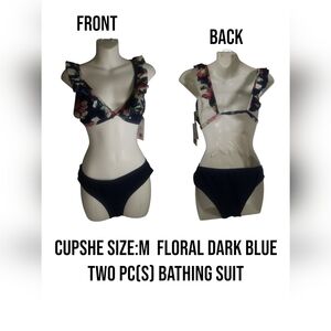 Dark Blue Floral Print Two-Piece Swimsuit